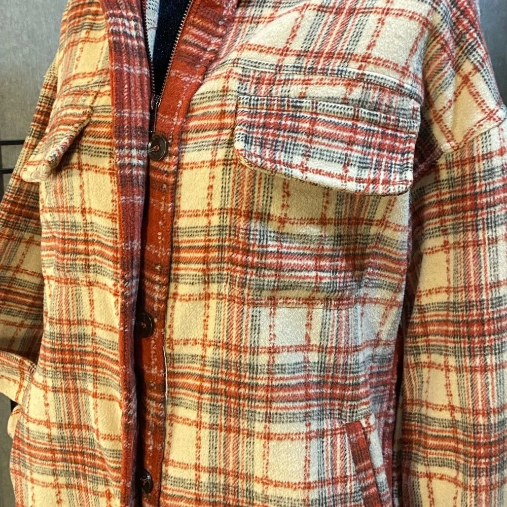 Gilded Intent Flannel Hooded Shacket Sz Small Women’s Pockets Zipper and Button